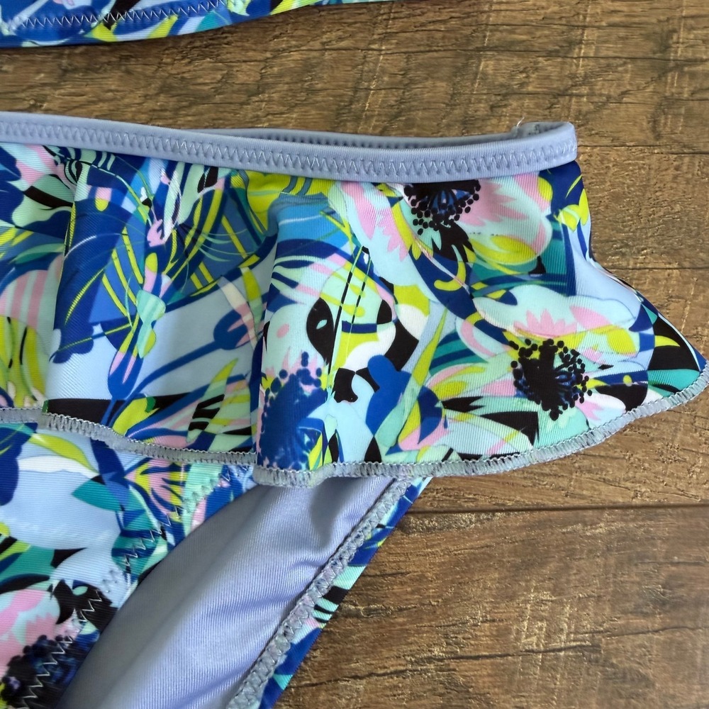 Boardies Bikini Girls Size 11-12 Blue Floral Ruffles Sustainable - Picture 8 of 10